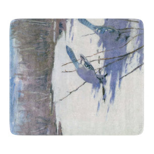 Blaue Jay Vögel in einer Winterlandschaft Schneidebrett