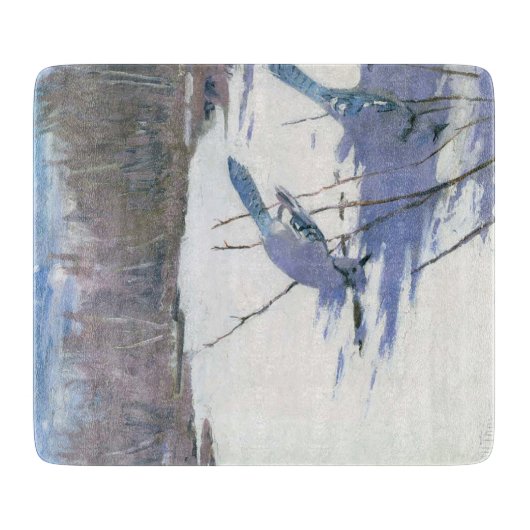 Blaue Jay Vögel in einer Winterlandschaft Schneidebrett (Vorderseite)