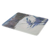 Blaue Jay Vögel in einer Winterlandschaft Schneidebrett (Ecke)
