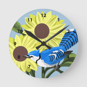 Blaue Jay-Vogel-Uhren Runde Wanduhr