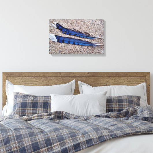 Blaue Jay-Vogelfedern Leinwanddruck (Insitu (Schlafzimmer))