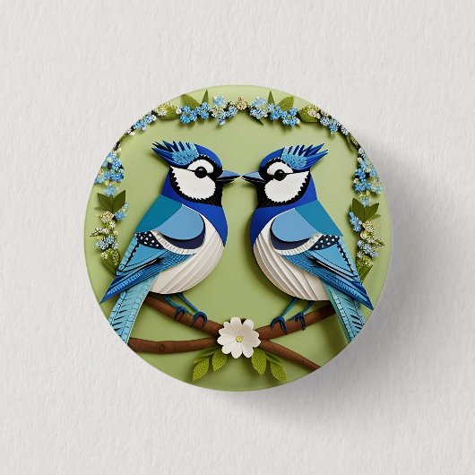 Blaue Jay Vogelpapier Art Button (Vorderseite)
