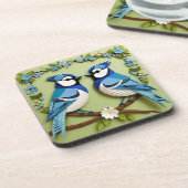 Blaue Jay Vogelpapier Art Getränkeuntersetzer (Linke Seite)