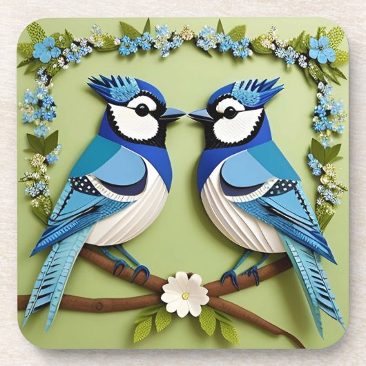 Blaue Jay Vogelpapier Art Getränkeuntersetzer (Vorderseite)