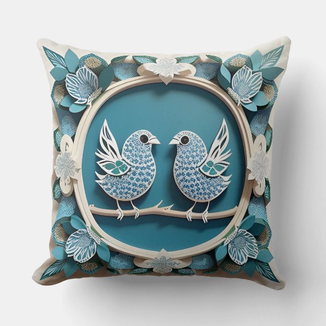 Blaue Jay Vogelpapier Art Kissen (Vorderseite)