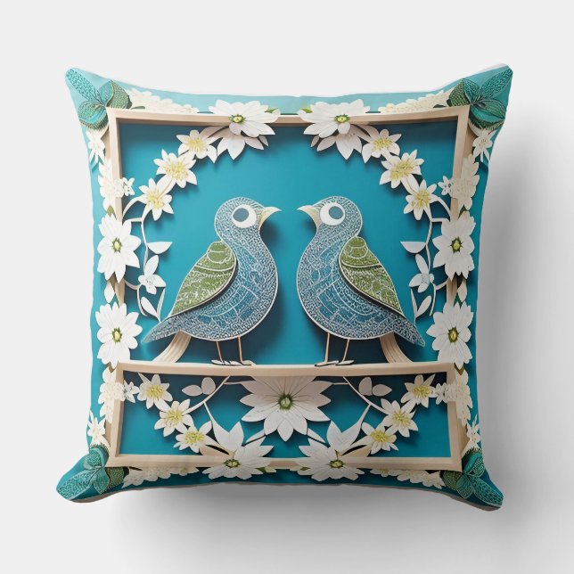 Blaue Jay Vogelpapier Art Kissen (Vorderseite)