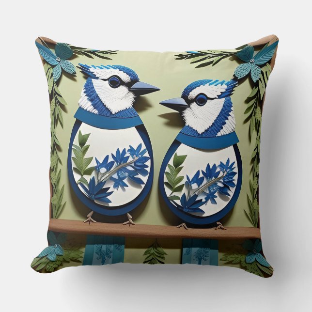 Blaue Jay Vogelpapier Art Kissen (Vorderseite)