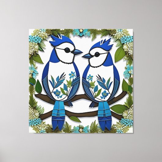 Blaue Jay Vogelpapier Art Leinwanddruck (Vorderseite)