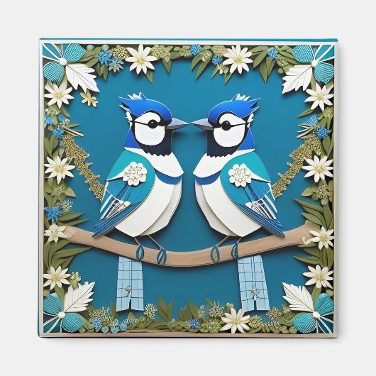 Blaue Jay Vogelpapier Art Magnet (Vorne)