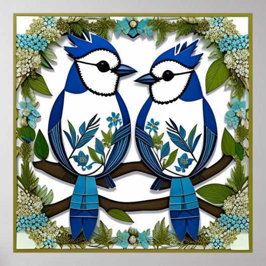 Blaue Jay Vogelpapier Art Poster (Vorne)