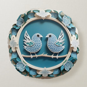 Blaue Jay Vogelpapier Art Rundes Kissen