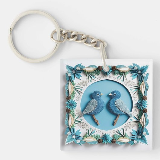 Blaue Jay Vogelpapier Art Schlüsselanhänger (Vorderseite)