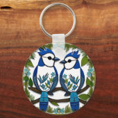 Blaue Jay Vogelpapier Art Schlüsselanhänger (Rückseite)