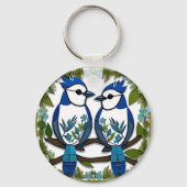 Blaue Jay Vogelpapier Art Schlüsselanhänger (Rückseite)