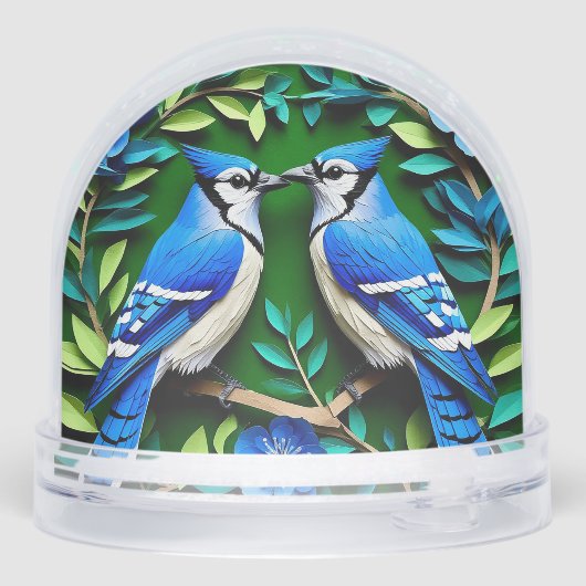 Blaue Jay Vogelpapier Art Schneekugeln (Rückseite)
