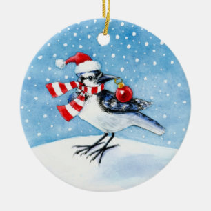 Blaue Jay-Weihnachts- oder Winterverzierung Keramik Ornament