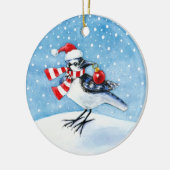 Blaue Jay-Weihnachts- oder Winterverzierung Keramik Ornament (Links)