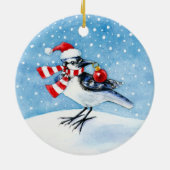 Blaue Jay-Weihnachts- oder Winterverzierung Keramik Ornament (Hinten)