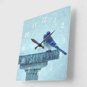 Blaue Jay Winter Fütternd Painterly Wall Clock Quadratische Wanduhr (Winkel)