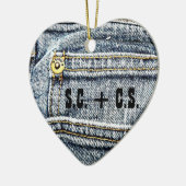 Blaue Jean-Denim-Tasche - personifizieren Sie sie! Keramik Ornament (Links)