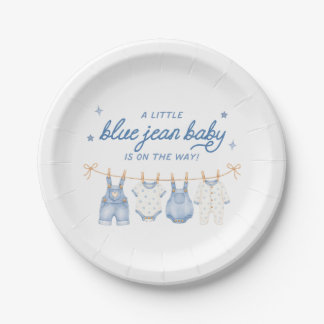 Blaue Jeans Baby Aquarell Denim Baby Shower Pappteller
