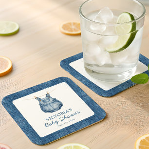 Blaue Jeans Baby Denim Baby Shower Rechteckiger Pappuntersetzer