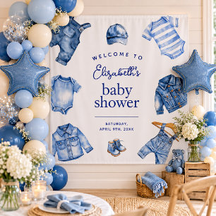 Blaue Jeans-Baby-Denim-Themen-Babyshower-Rückwand Wandteppich