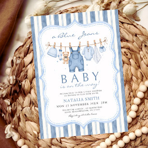 Blaue Jeans Baby Denim Wäscheleine Baby Shower Einladung