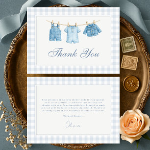 Blaue Jeans Baby Gingham Baby Shower Dankeskarte