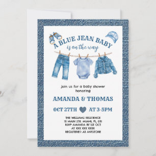 Blaue Jeans Baby Jungen-Party Einladung