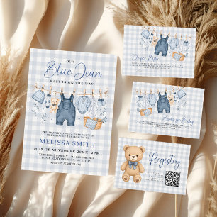 Blaue Jeans Baby Kariertes Teddybär-Registrierung Begleitkarte