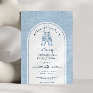 Blaue Jeans-Baby-Party Eleganter Wasserfarbenbogen Einladung