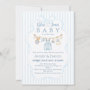 Blaue Jeans-Baby-Party Junge Moderne Streifen Einladung