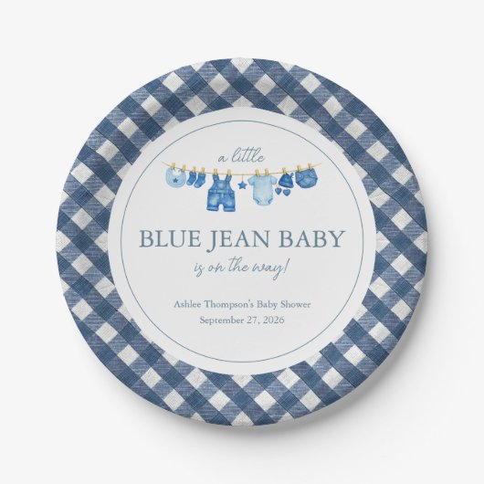 Blaue Jeans-Baby-Party Pappteller (Vorderseite)