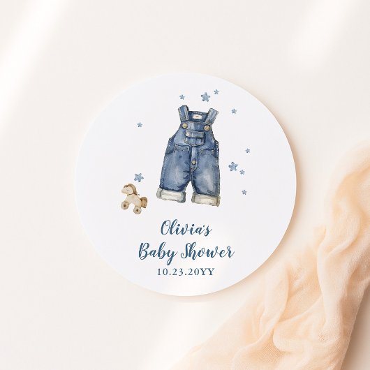 Blaue Jeans-Baby-Party Runder Aufkleber