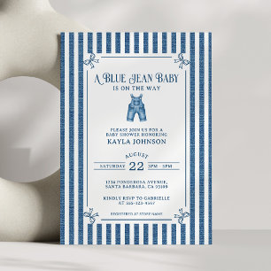 Blaue Jeans Baby Shower Dunkle Küstenstreifen Schl Einladung