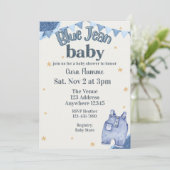 Blaue Jeans Baby Shower Einladung (Stehend Vorderseite)