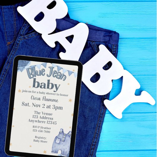 Blaue Jeans Baby Shower Einladung