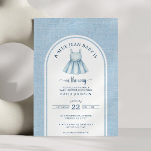 Blaue Jeans Baby Shower Eleganter Bogen Mädchen Einladung