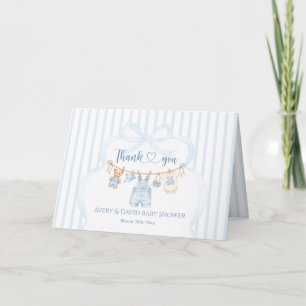 Blaue Jeans Baby Shower Junge Moderne Streifen Dankeskarte