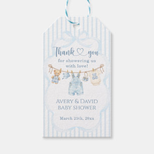 Blaue Jeans Baby Shower Junge Moderne Streifen Geschenkanhänger