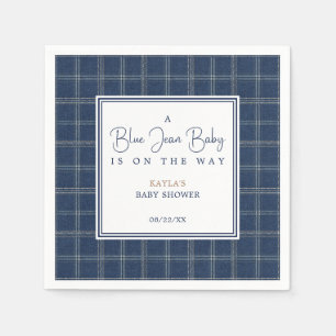 Blaue Jeans Baby Shower Vornehm Navy Kariert Serviette