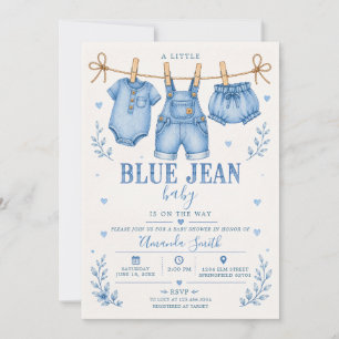 Blaue Jeans Baby Wäscheleine Babyparty Einladung