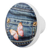Blaue Jeans-Denim-Blick und hübscher Schmetterling Keramikknauf (Rechts)