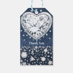 Blaue Jeans Denim & Diamanten Glitzer Diamant Herz Geschenkanhänger