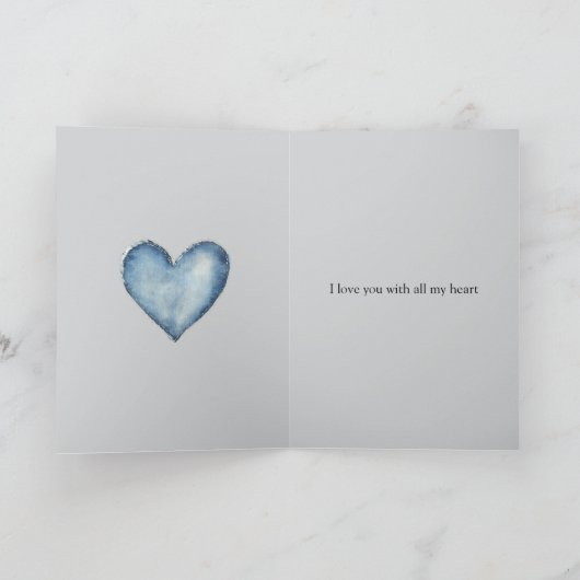 Blaue Jeans-Denim-Herzen Liebe Karte (Innenseite)