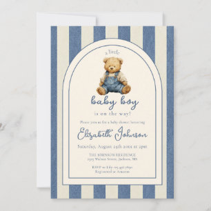 Blaue Jeans Denim Teddybär Junge Baby Shower Einladung