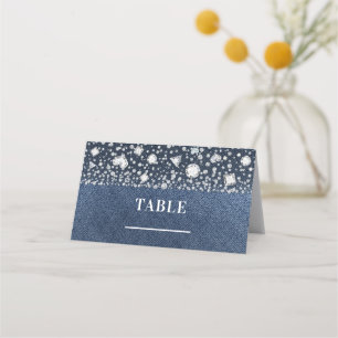 Blaue Jeans-Denim- und Diamantentisch-Nummernsitzp Platzkarte