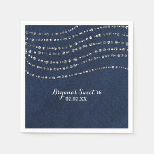 Blaue Jeans & Diamanten Glitzernde Bling-Geburtsta Serviette