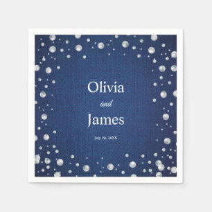 Blaue Jeans-Diamanten-Perlen-Hochzeitspaar-Party Serviette